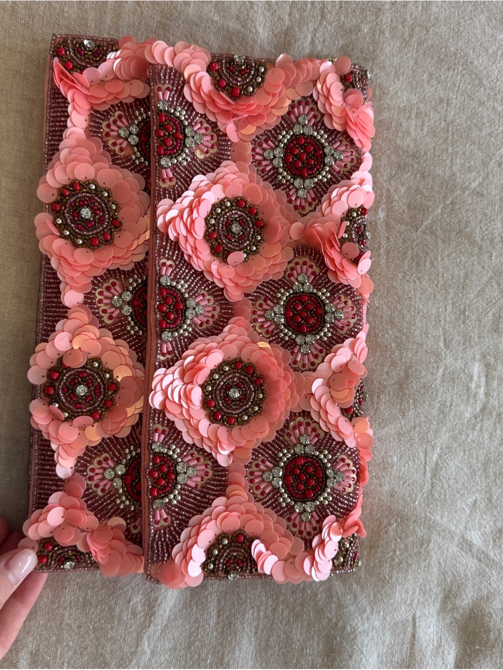Embellished Pink Sequin Floral Clutch